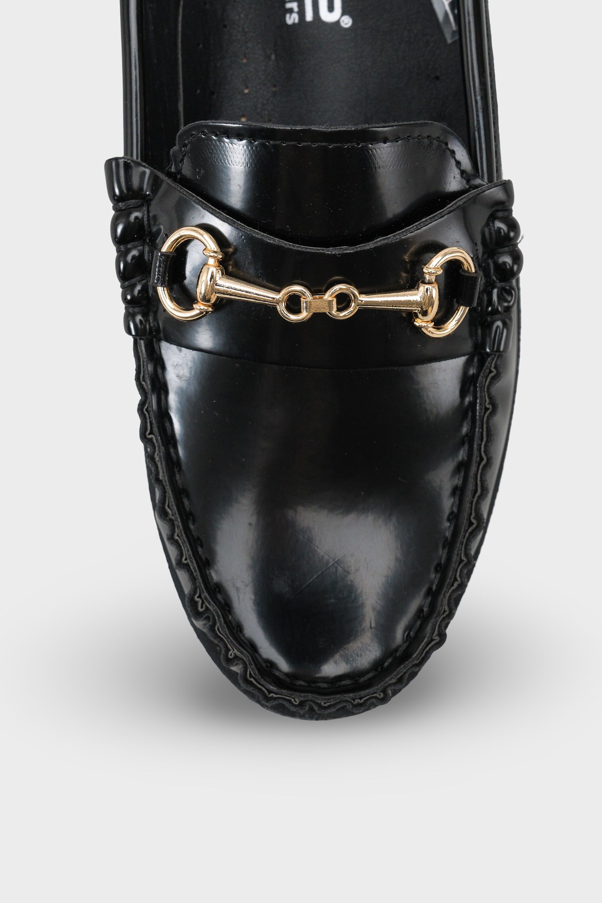 Capone Karlie Metal Buckle Patent Look Women Patent Black Loafer