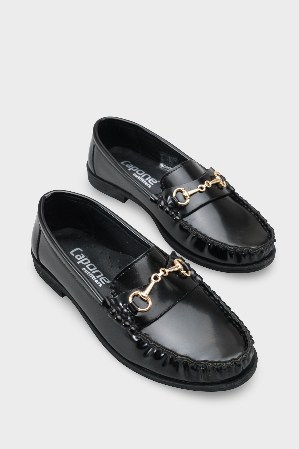 Capone Karlie Metal Buckle Patent Look Women Patent Black Loafer