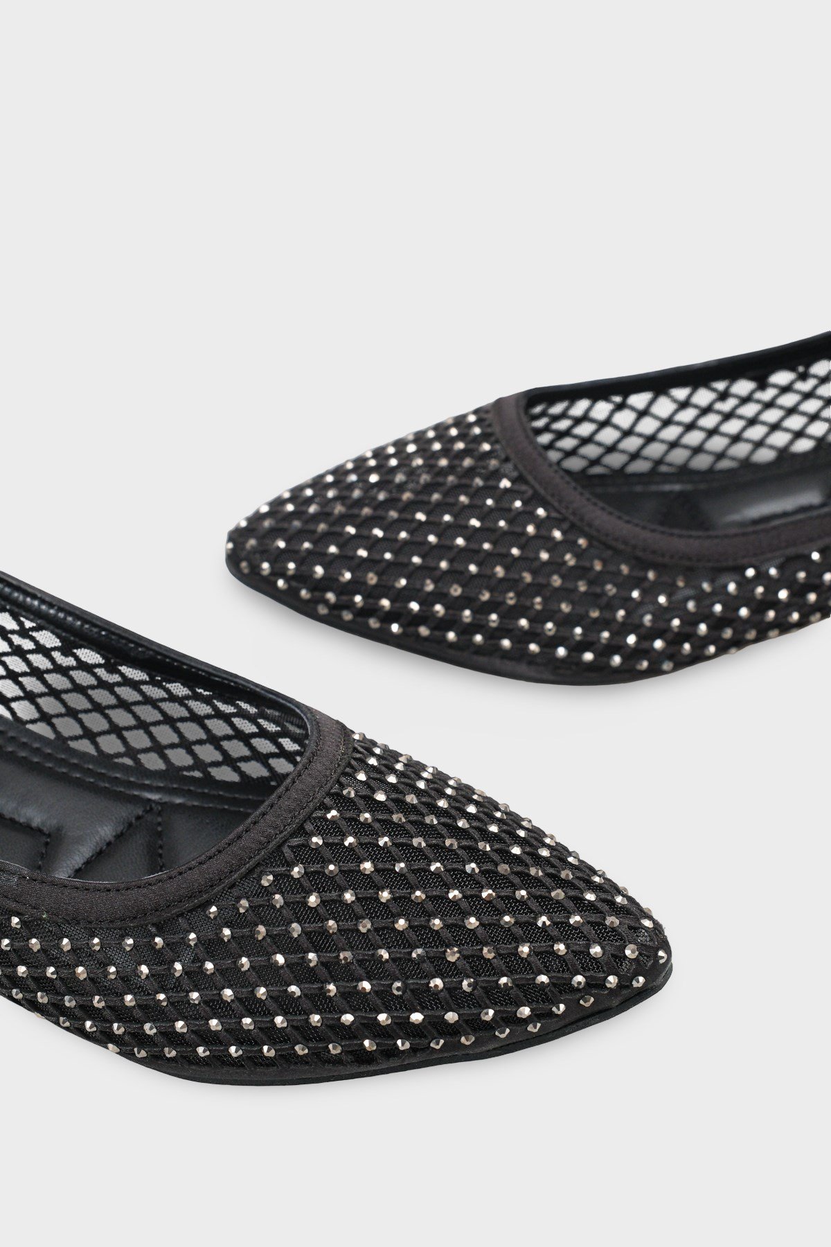 Capone Kathlene Pointed Toe Crystal Embellished Mesh Women Satin Black Wedding Ballet Flat