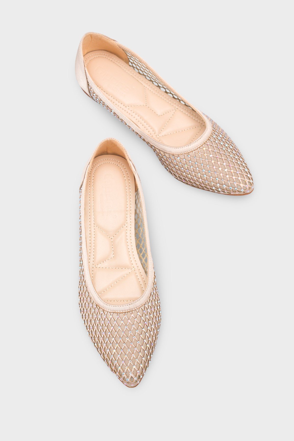 Capone Kathlene Pointed Toe Crystal Embellished Mesh Women Gold Wedding Ballet Flat