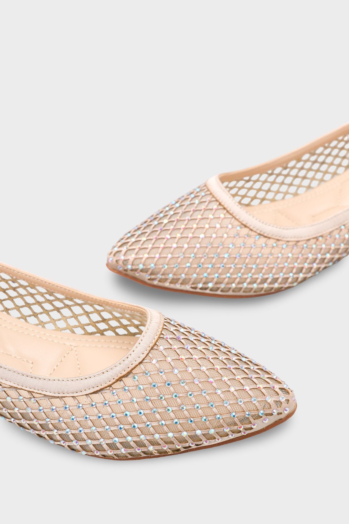 Capone Kathlene Pointed Toe Crystal Embellished Mesh Women Gold Wedding Ballet Flat