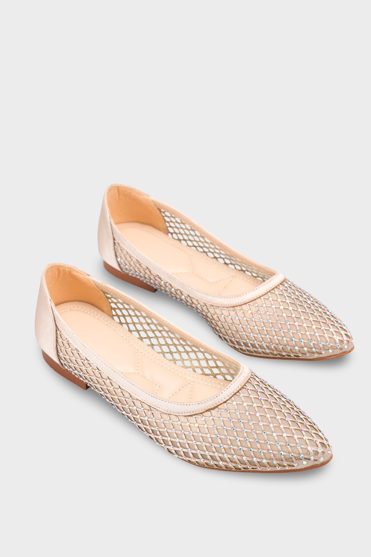 Capone Kathlene Pointed Toe Crystal Embellished Mesh Women Gold Wedding Ballet Flat