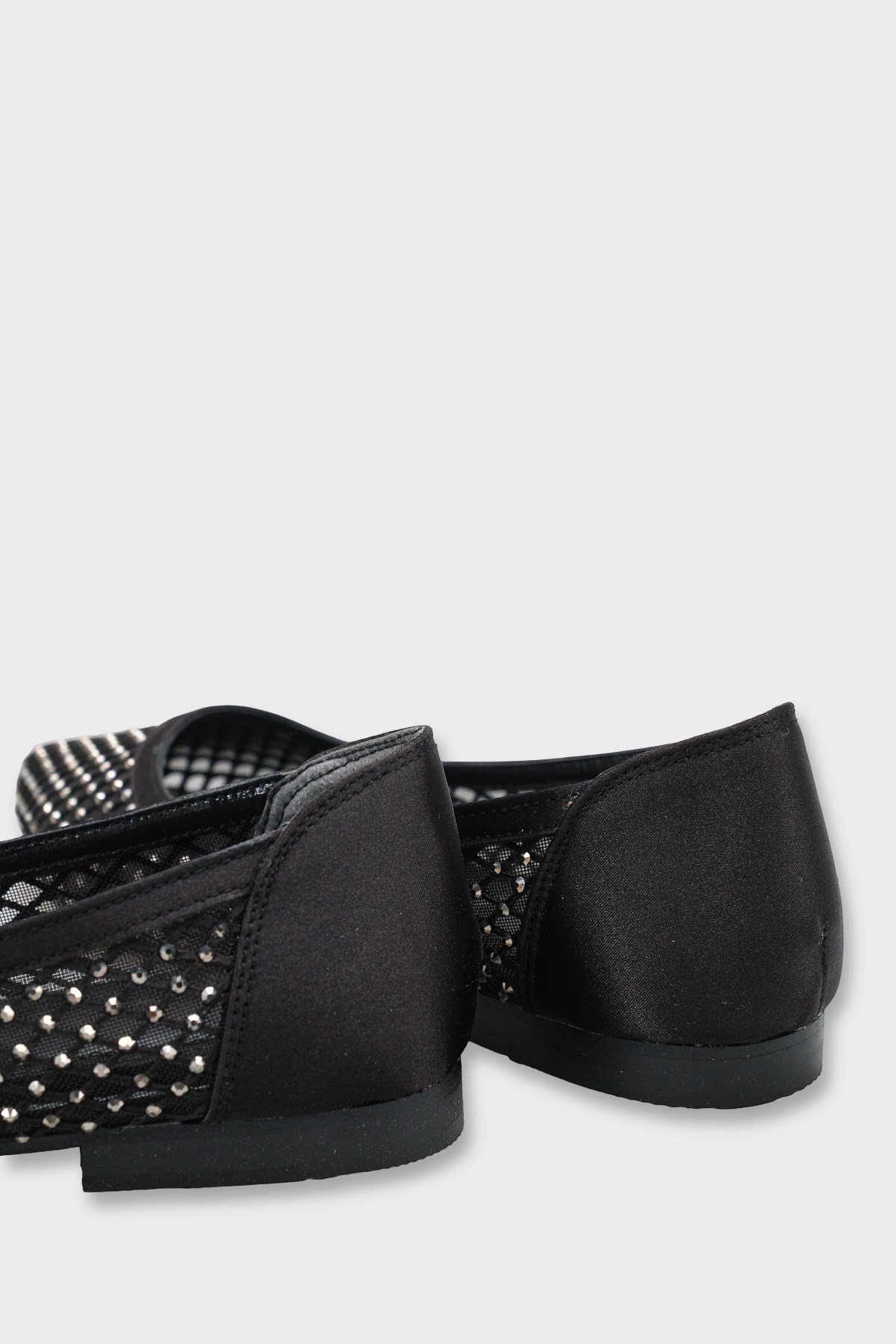 Capone Kathlene Pointed Toe Crystal Embellished Mesh Women Satin Black Wedding Ballet Flat