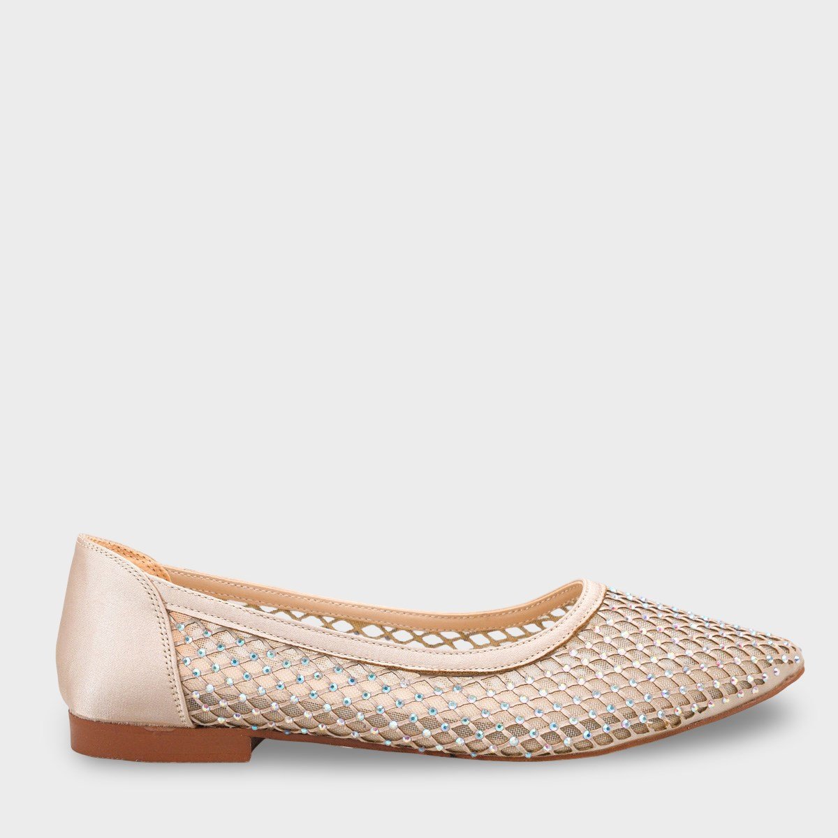 Capone Kathlene Pointed Toe Crystal Embellished Mesh Women Gold Wedding Ballet Flat