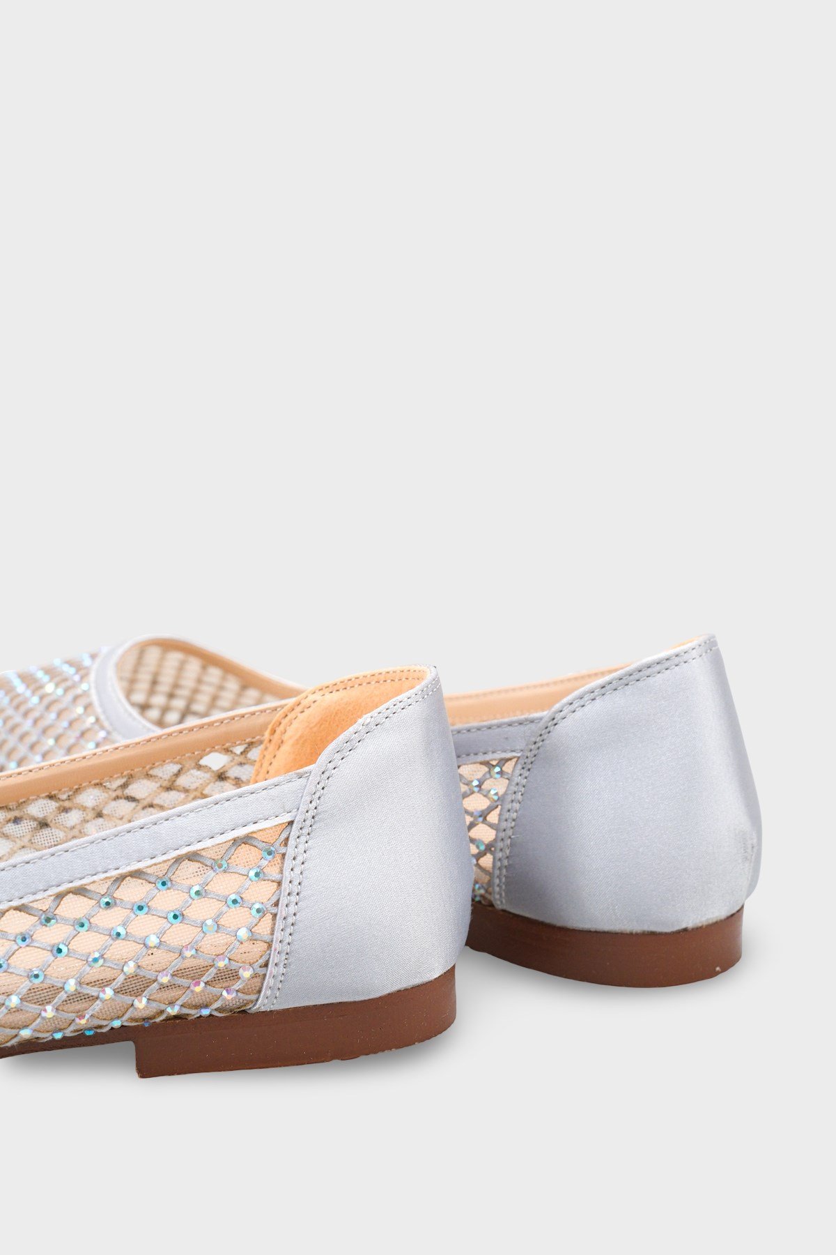 Capone Kathlene Pointed Toe Crystal Embellished Mesh Women Silver Wedding Ballet Flat