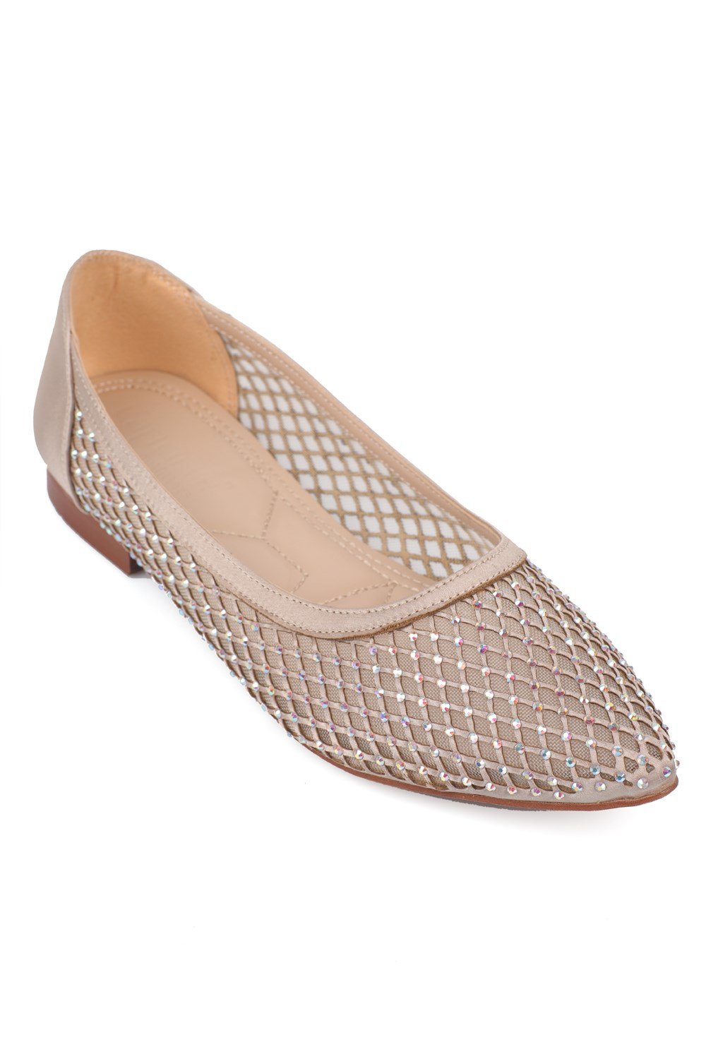 Capone Kathlene Pointed Toe Crystal Embellished Mesh Women Gold Wedding Ballet Flat