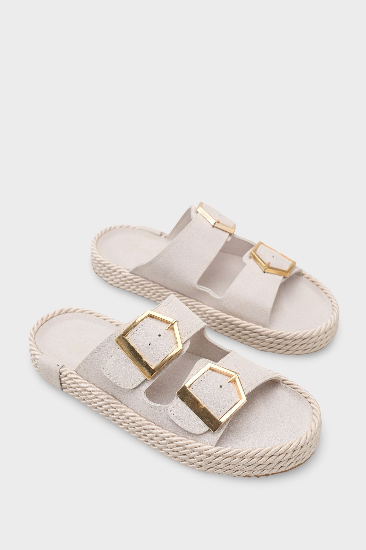 Capone Keslie Suede Look Metal Buckle Comfort Women Stone Sandal