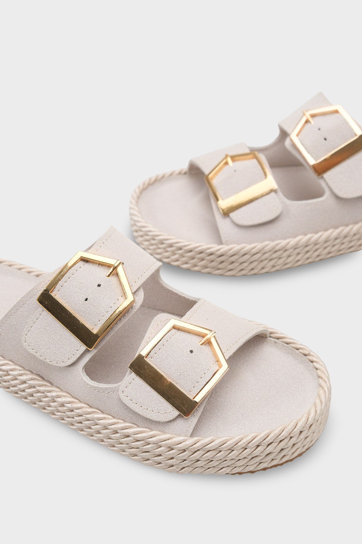 Capone Keslie Suede Look Metal Buckle Comfort Women Stone Sandal