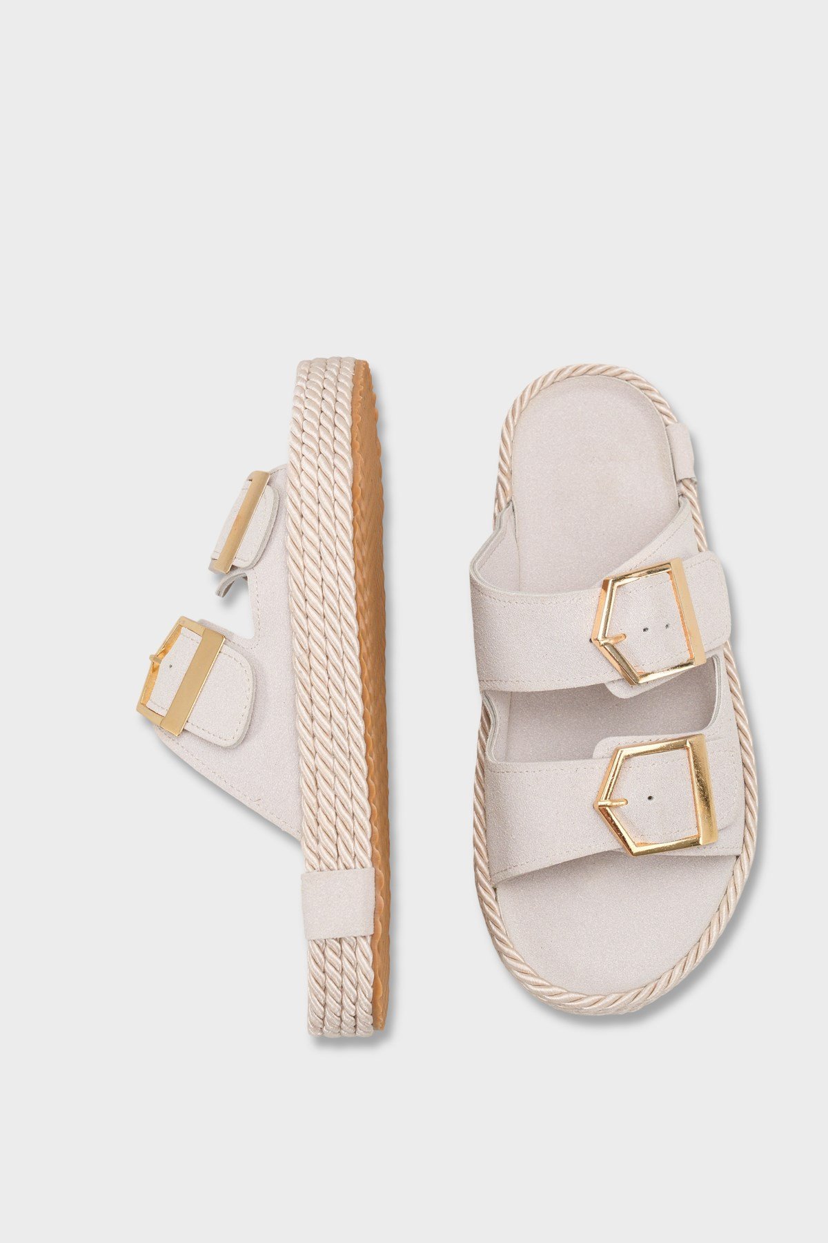Capone Keslie Suede Look Metal Buckle Comfort Women Stone Sandal