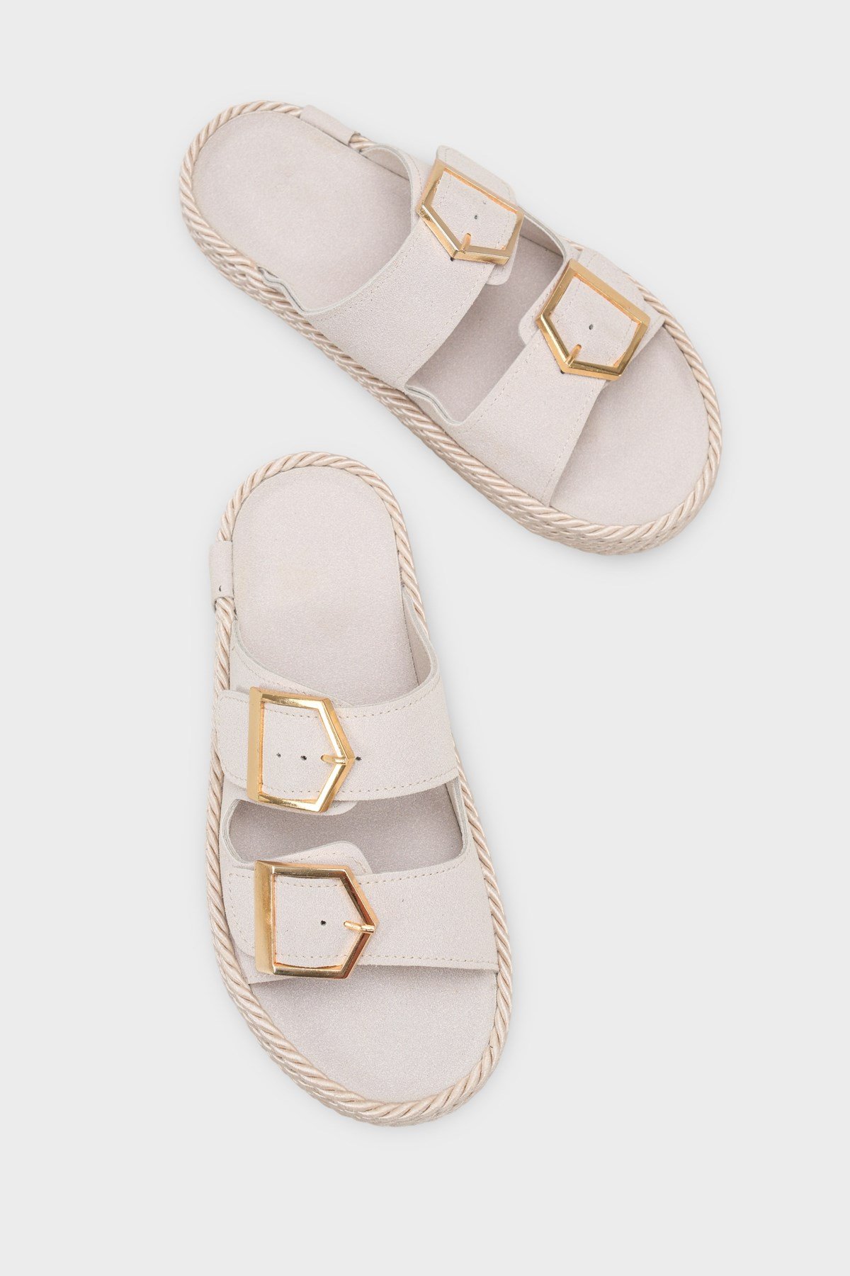 Capone Keslie Suede Look Metal Buckle Comfort Women Stone Sandal