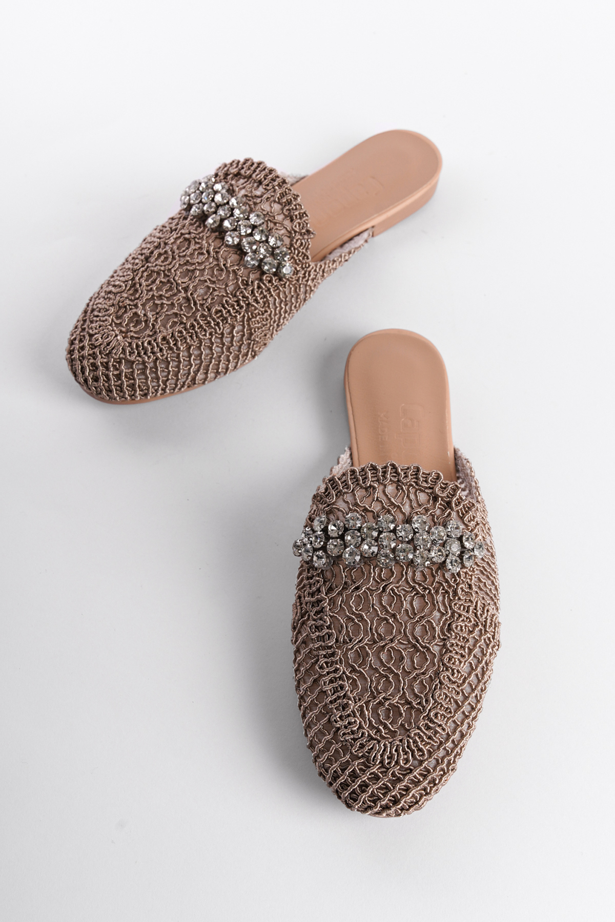 Capone Knitted Crystal Embellished Closed Toe Women Mink Sandals