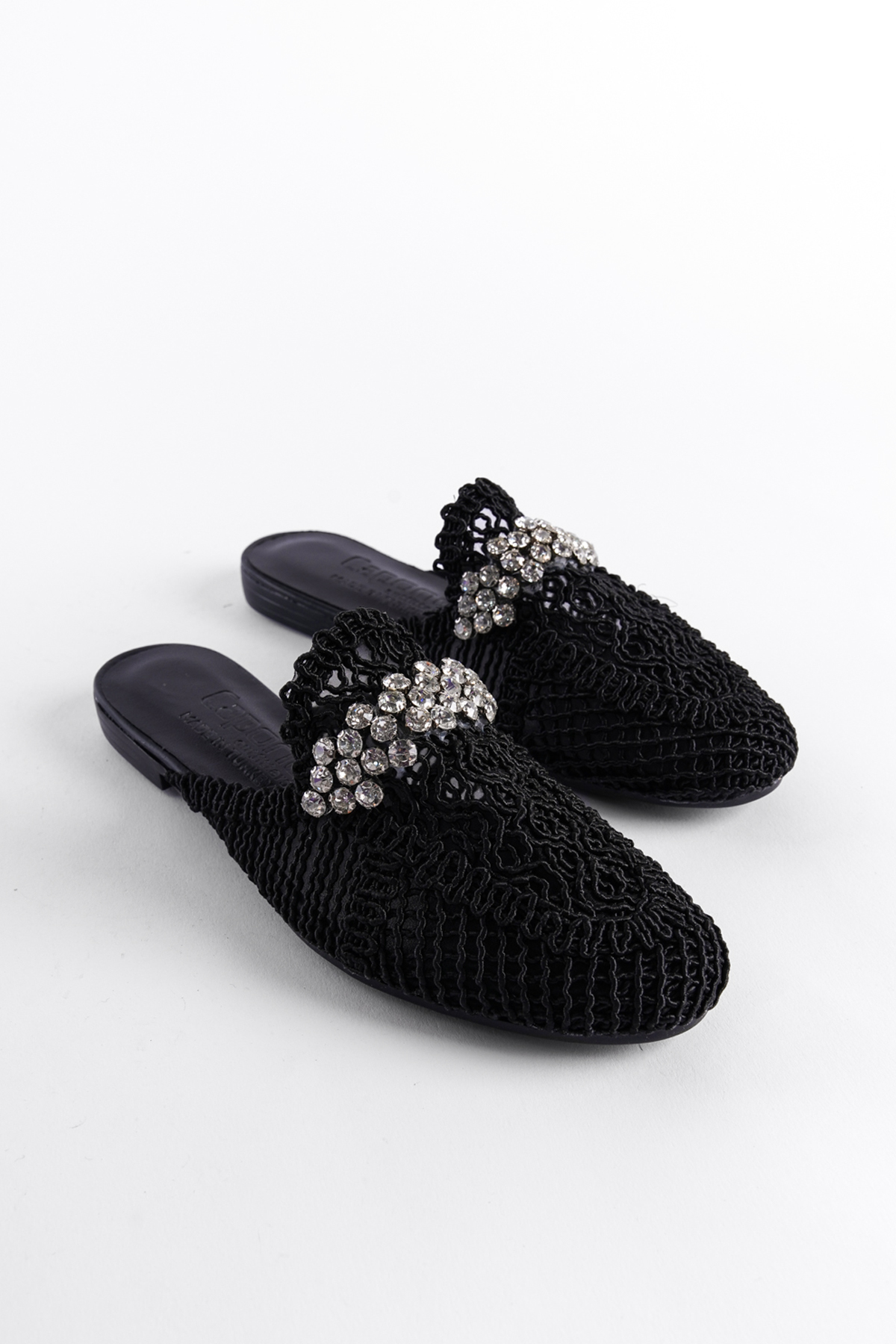 Capone Knitted Crystal Embellished Closed Toe Women Black Sandals