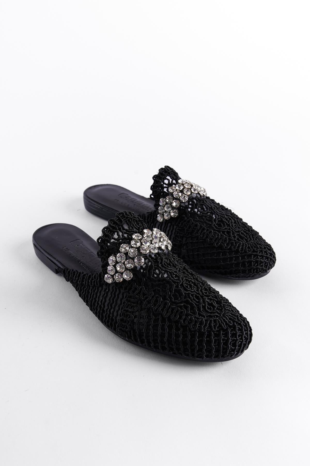 Capone Knitted Crystal Embellished Closed Toe Women Black Sandals
