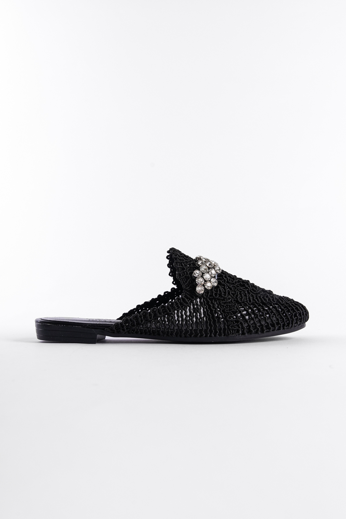 Capone Knitted Crystal Embellished Closed Toe Women Black Sandals