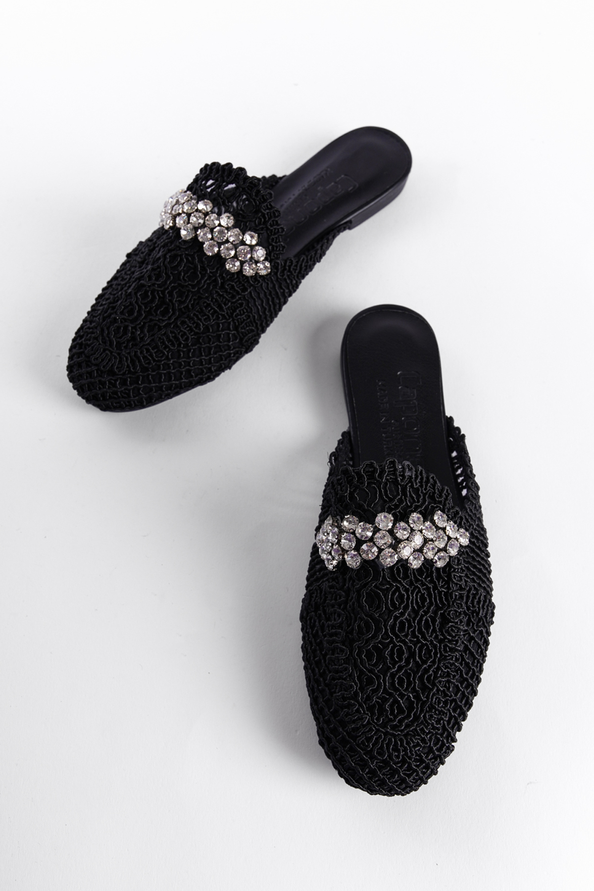 Capone Knitted Crystal Embellished Closed Toe Women Black Sandals