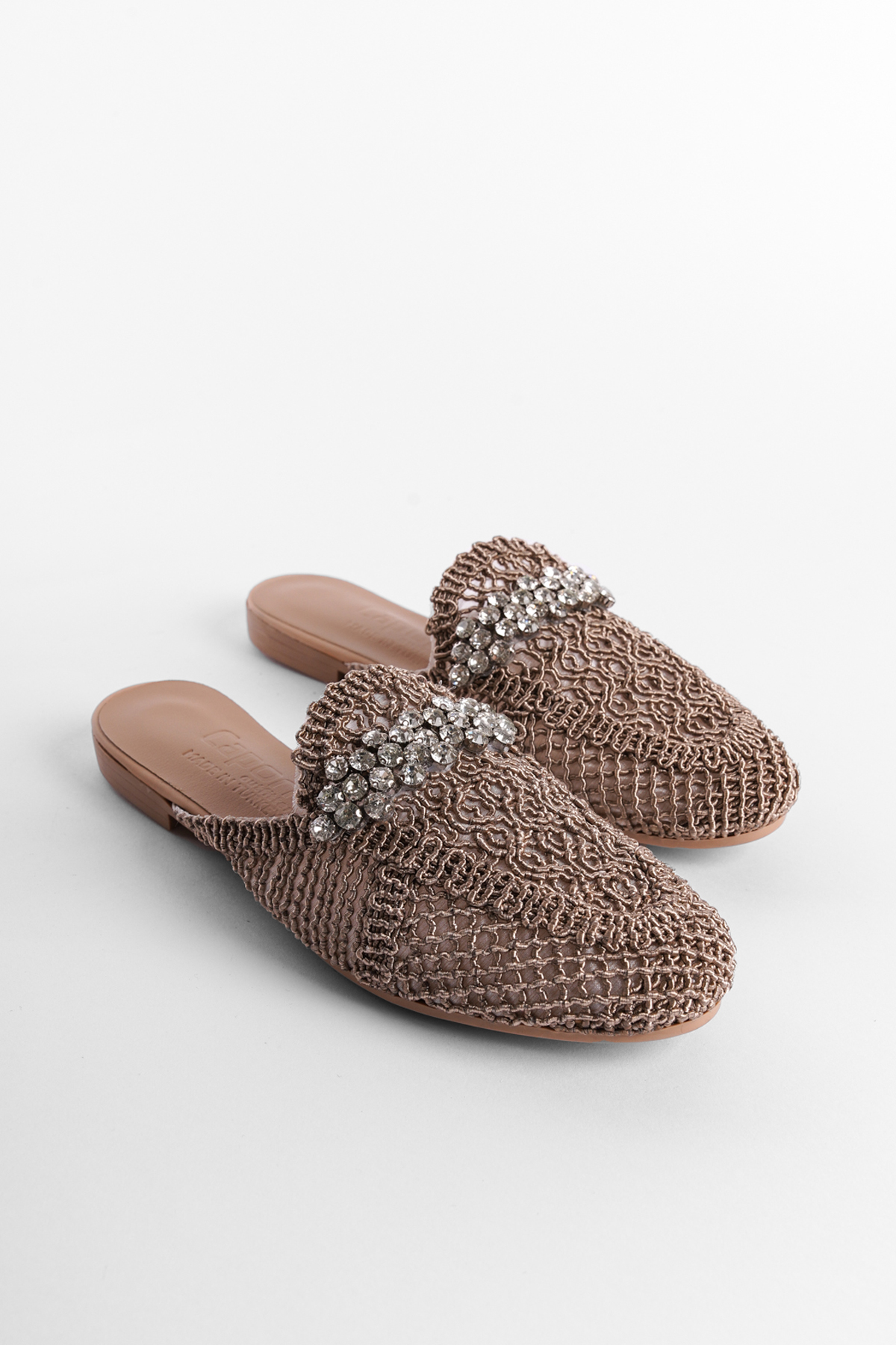Capone Knitted Crystal Embellished Closed Toe Women Mink Sandals