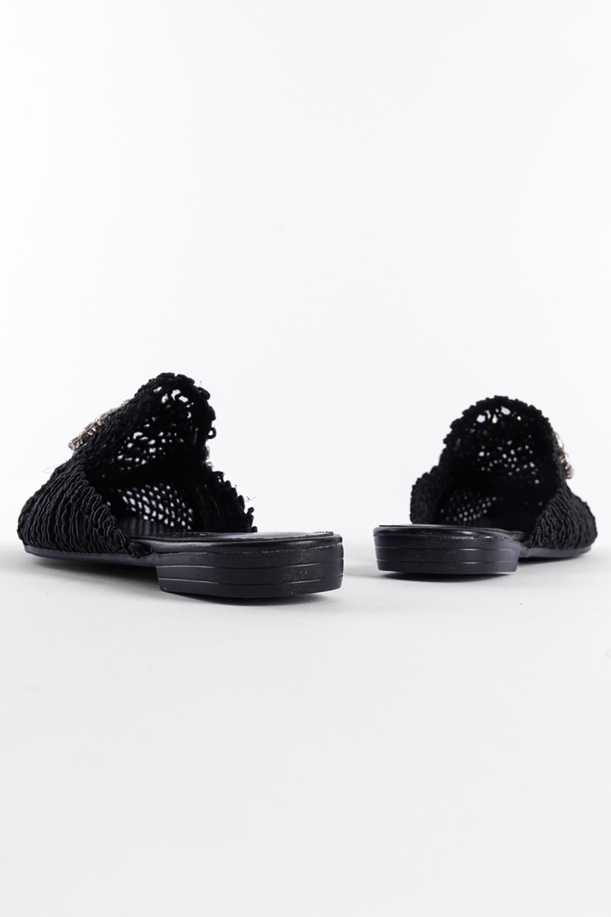 Capone Knitted Crystal Embellished Closed Toe Women Black Sandals