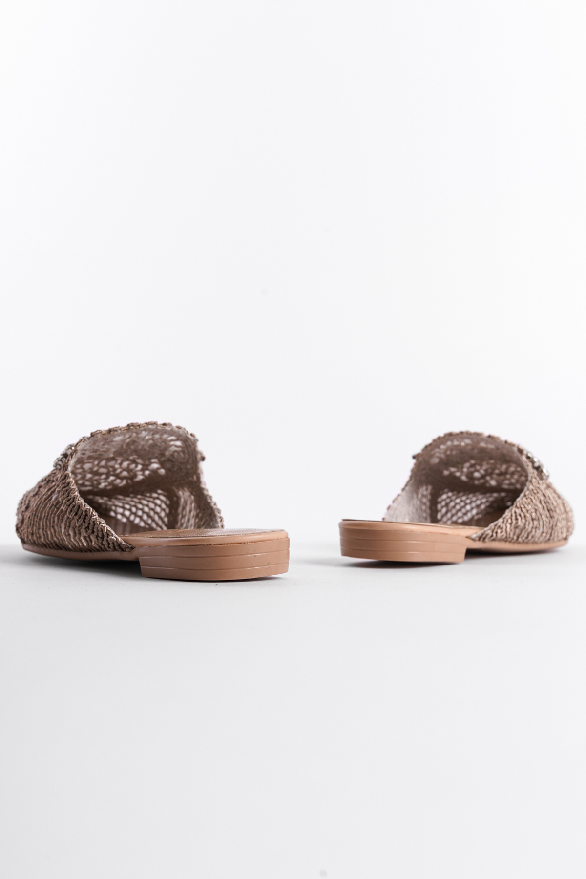 Capone Knitted Crystal Embellished Closed Toe Women Mink Sandals