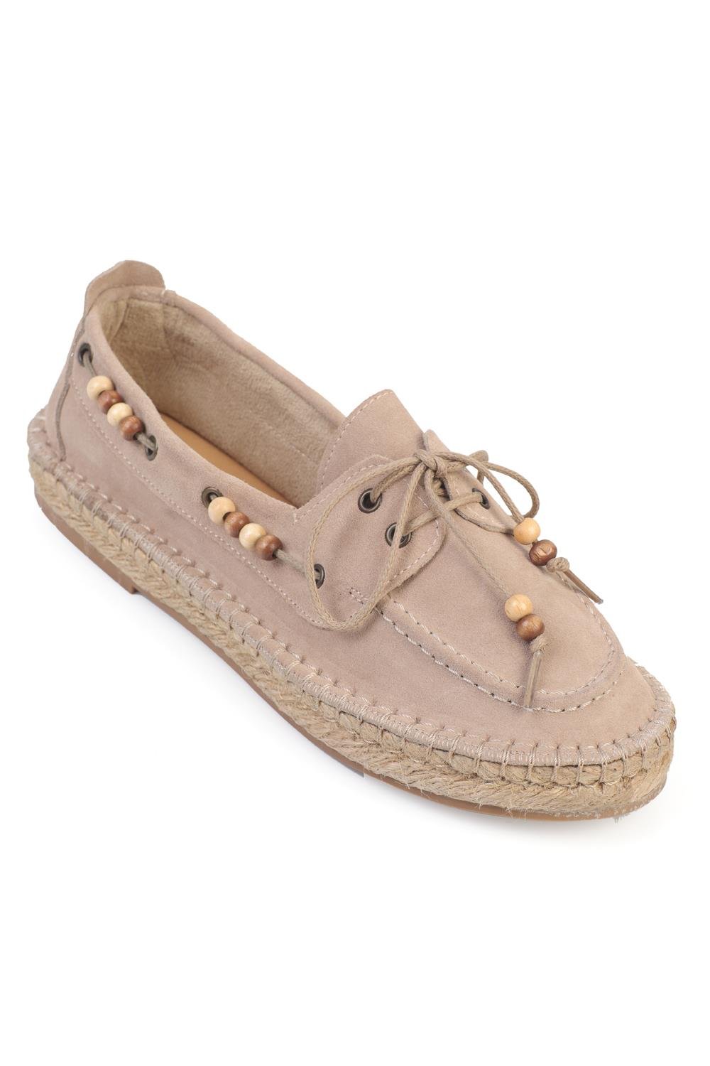 Capone Kriste Genuine Leather Suede Espadrille Sole Beaded Women Beige Loafer