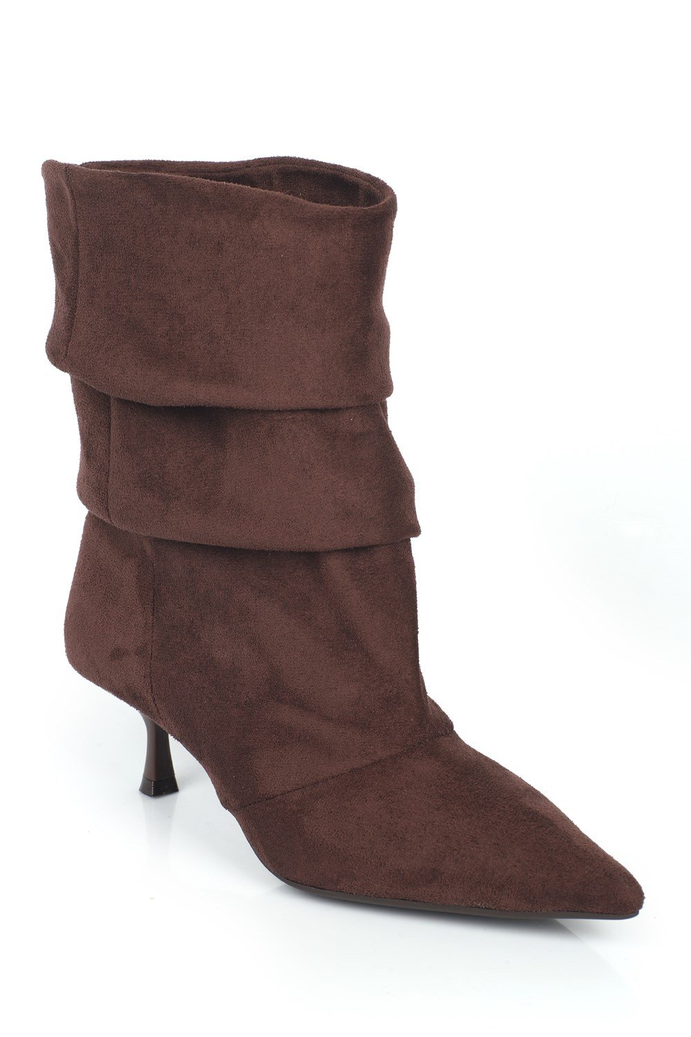 Capone Kristien Pointed Toe Pull-On Ruched Suede Look Women Sued Brown Boot