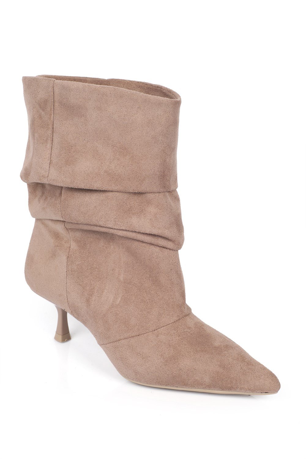 Capone Kristien Pointed Toe Pull-On Ruched Suede Look Women Sued Mink Boot