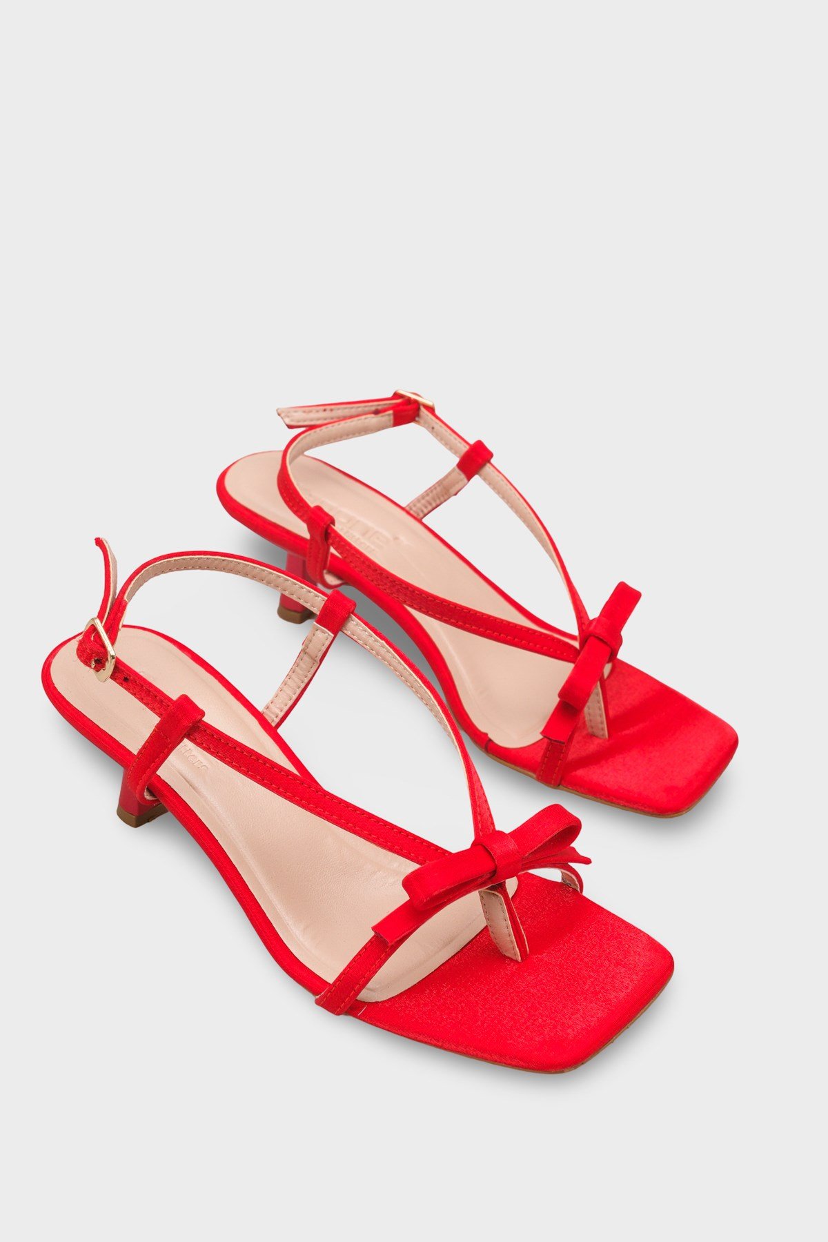 Capone Lacey Satin Mid Heel Square Toe Women Red Sandal