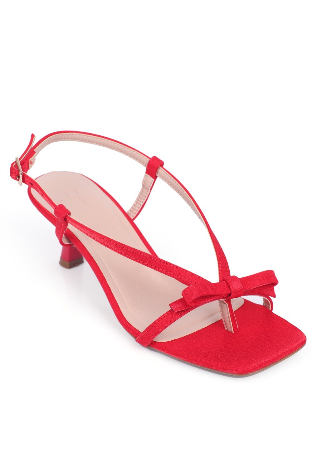 Capone Lacey Satin Mid Heel Square Toe Women Red Sandal