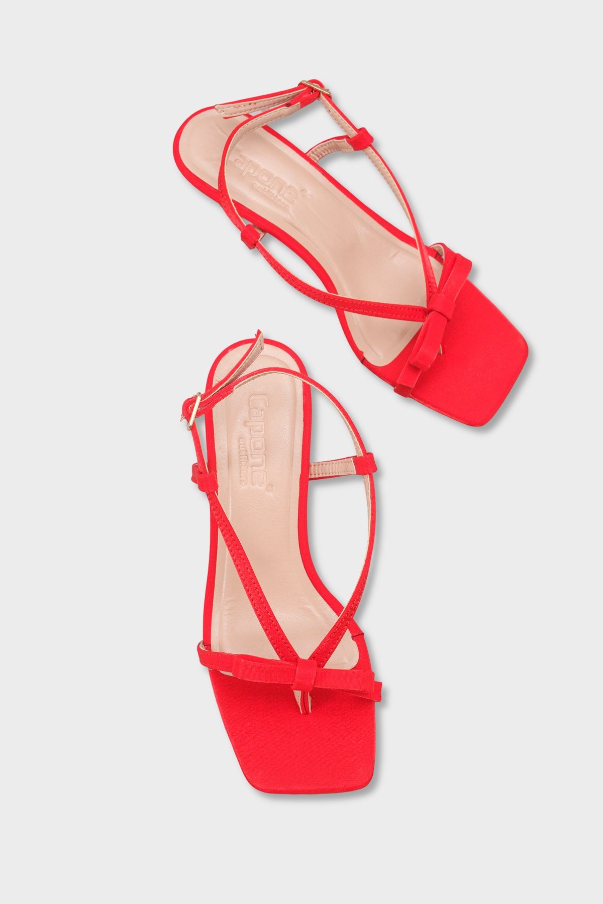 Capone Lacey Satin Mid Heel Square Toe Women Red Sandal