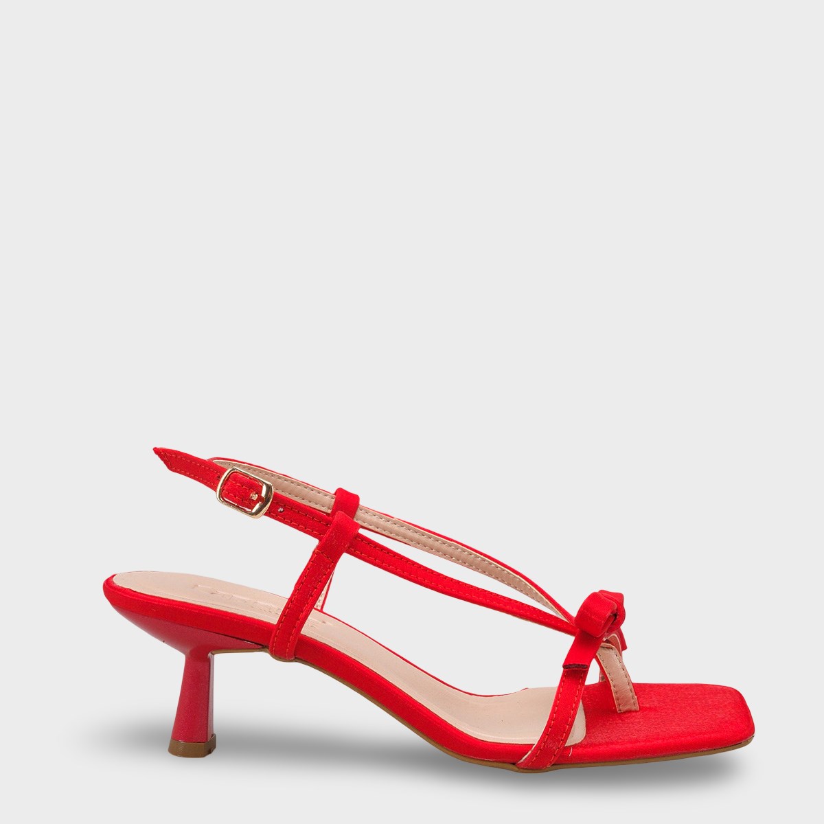 Capone Lacey Satin Mid Heel Square Toe Women Red Sandal