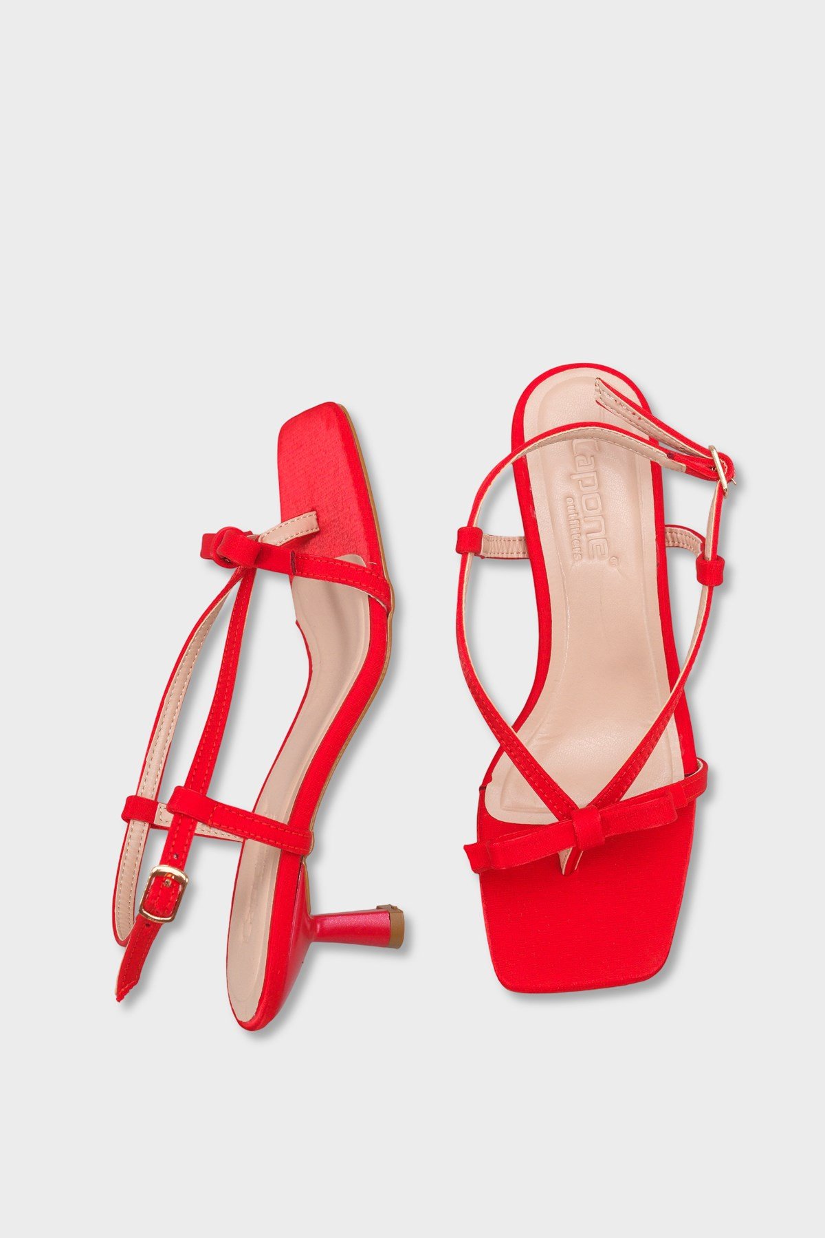 Capone Lacey Satin Mid Heel Square Toe Women Red Sandal