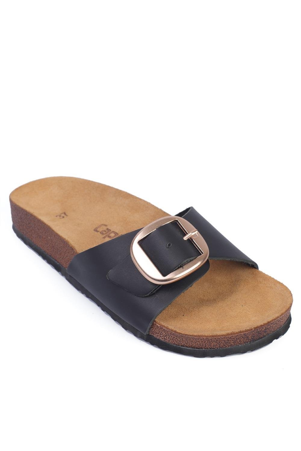 Capone Large Buckled Anatomical Cork Sole Leather Sandal