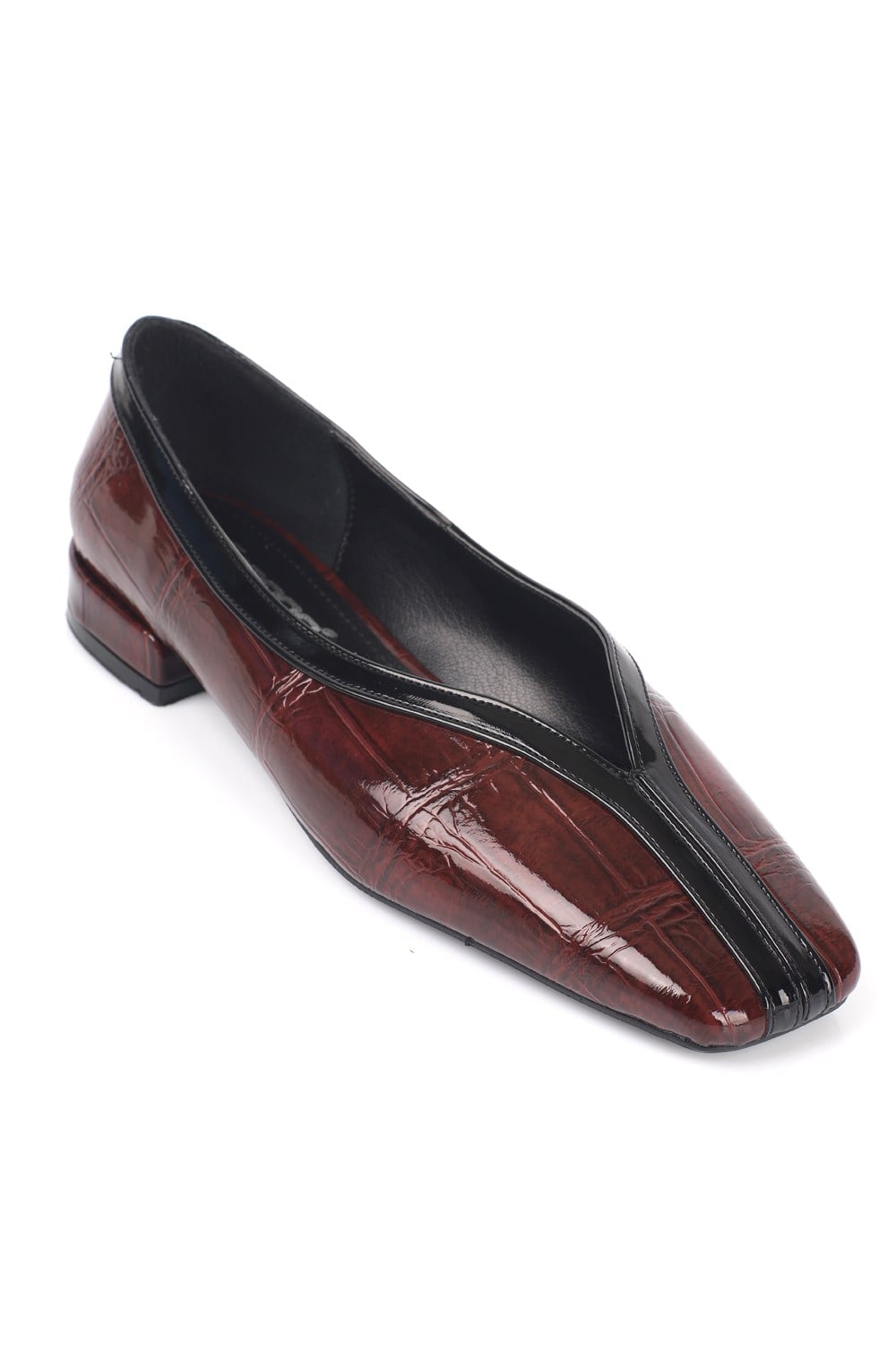 Capone Larisa Square Toe Croc Pattern Low Heel Women Burgundy Ballet Flat