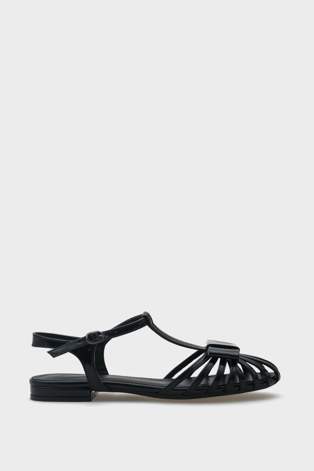 Capone Lattice Braided Women Patent Black Ballerinas