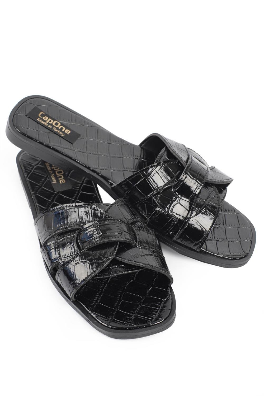 Capone Lauren Women Black Slide Flat Sandals
