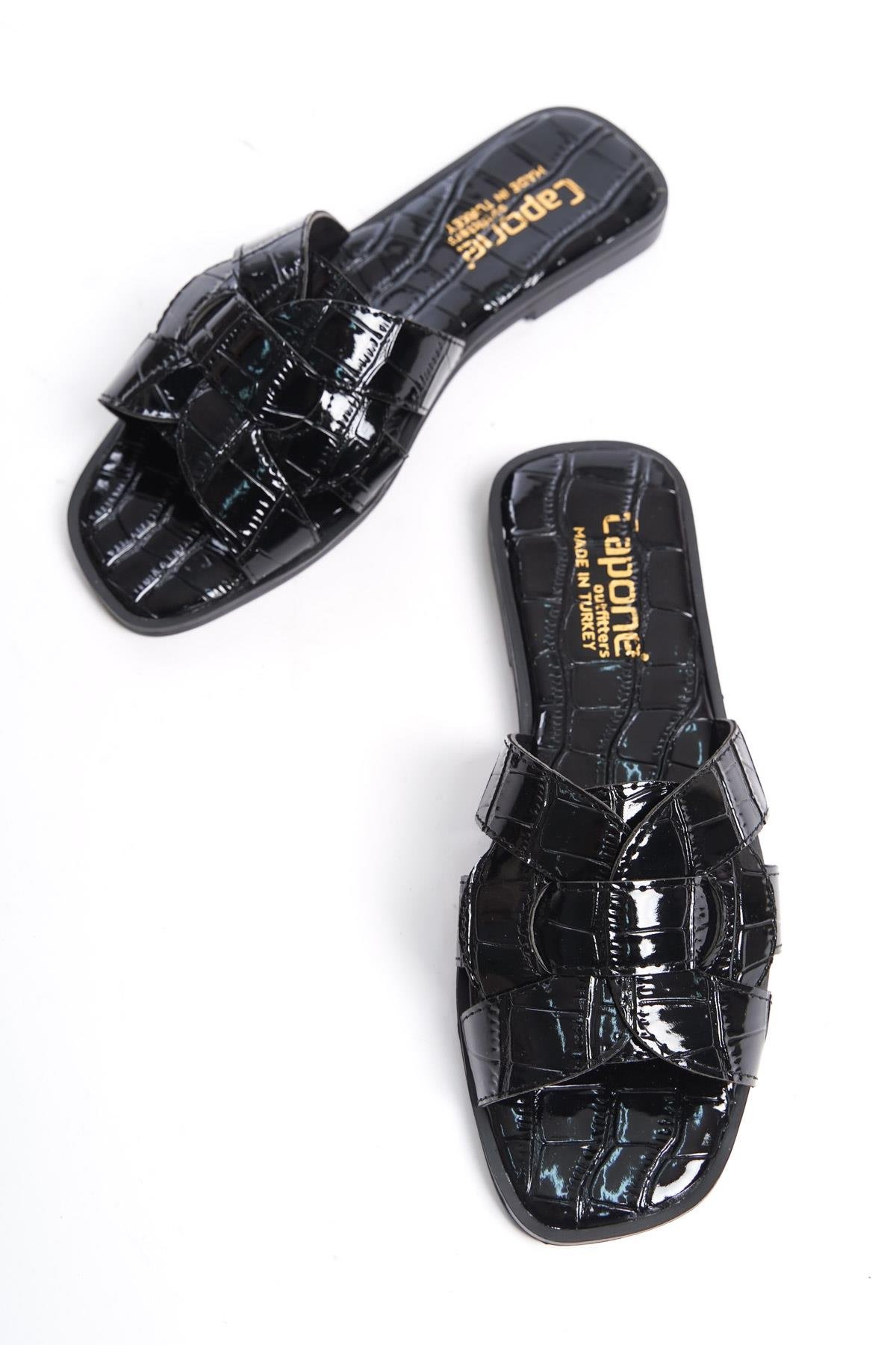 Capone Lauren Women Black Slide Flat Sandals