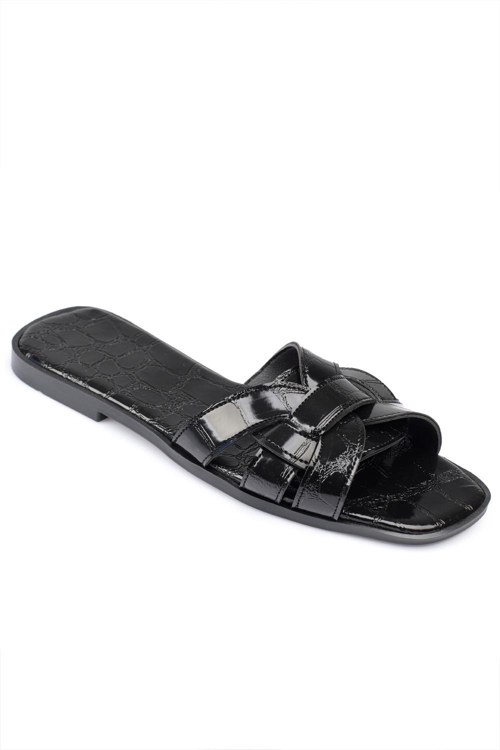 Capone Lauren Women Black Slide Flat Sandals