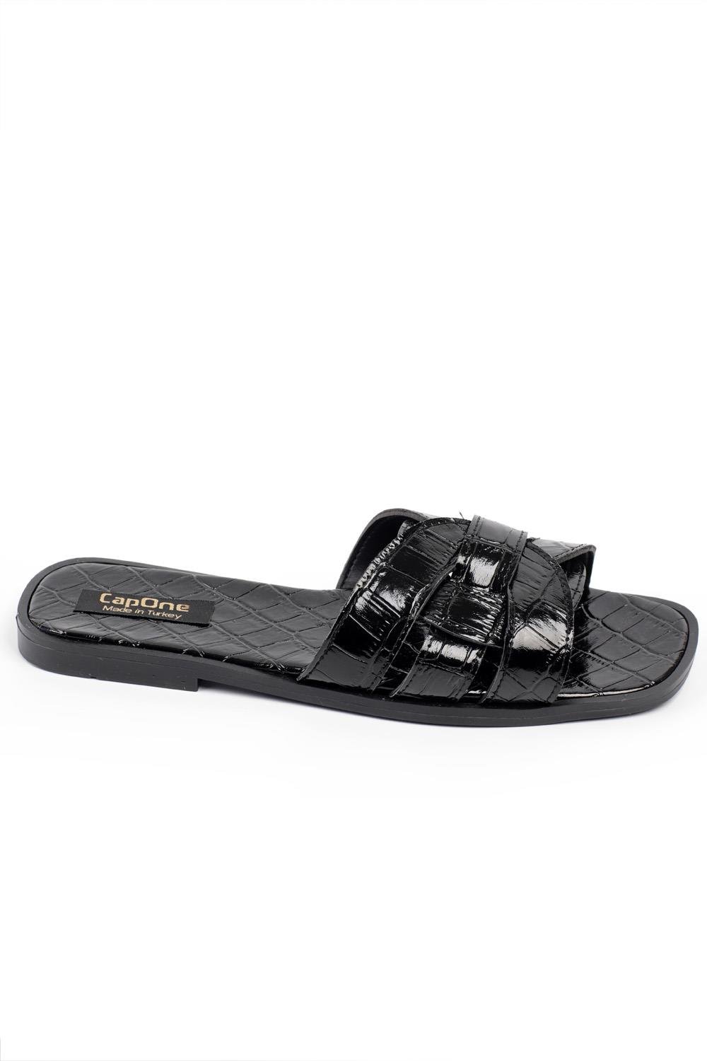Capone Lauren Women Black Slide Flat Sandals