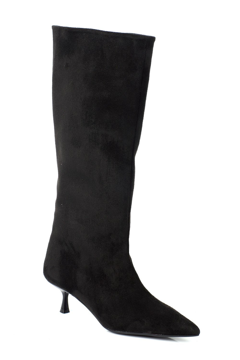 Capone Leila Side Zip Pointed Toe Elegant Mid Heel Women Sued Black Boot