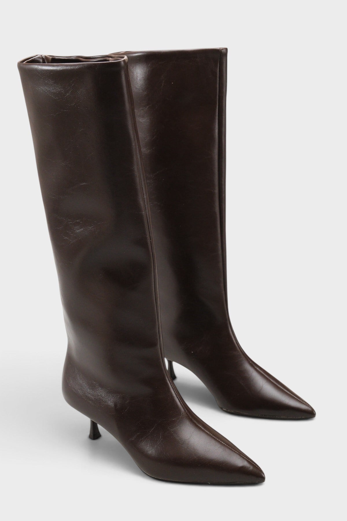 Capone Leila Side Zip Pointed Toe Elegant Mid Heel Women Brown Boot