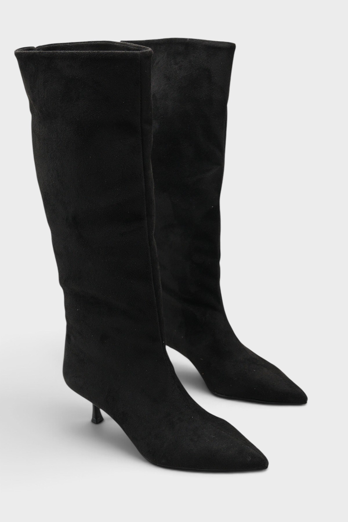 Capone Leila Side Zip Pointed Toe Elegant Mid Heel Women Sued Black Boot