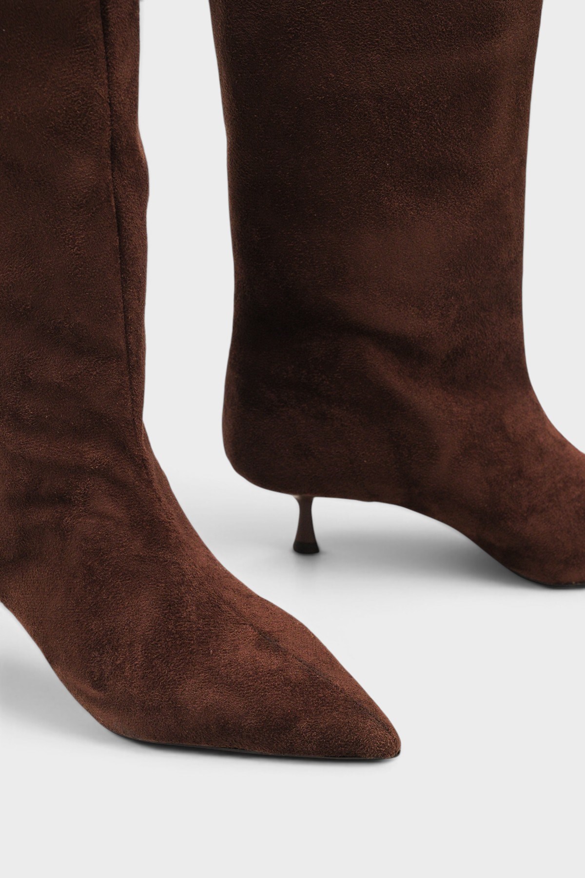 Capone Leila Side Zip Pointed Toe Elegant Mid Heel Women Sued Brown Boot