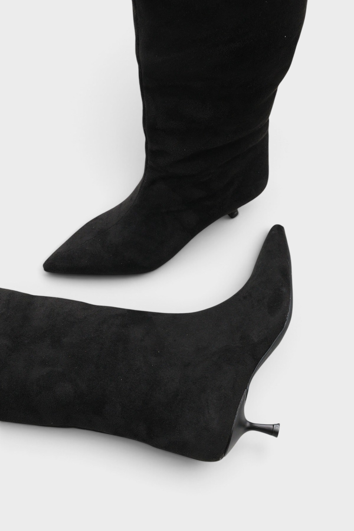 Capone Leila Side Zip Pointed Toe Elegant Mid Heel Women Sued Black Boot