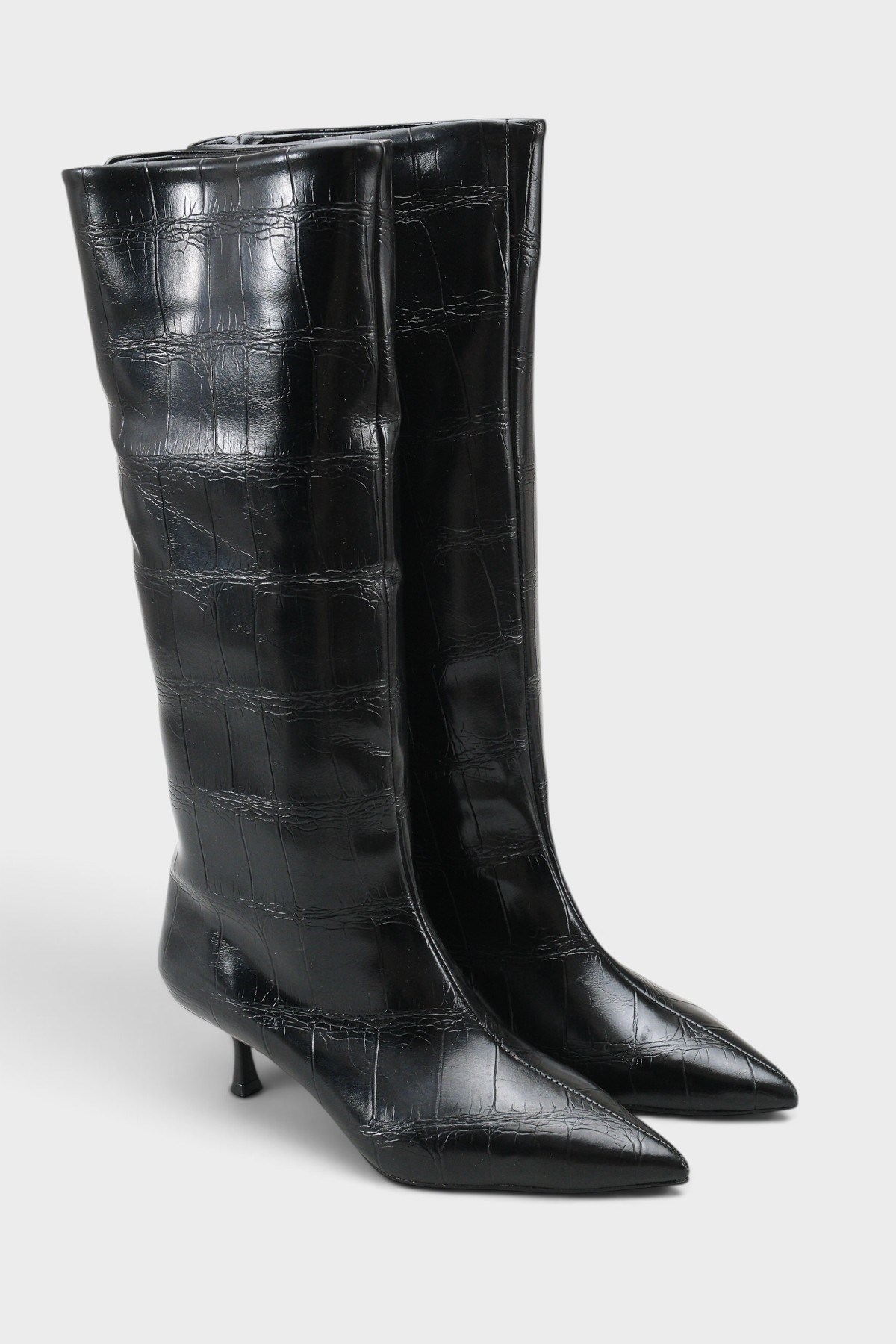 Capone Leila Side Zip Pointed Toe Elegant Mid Heel Women Black Boot