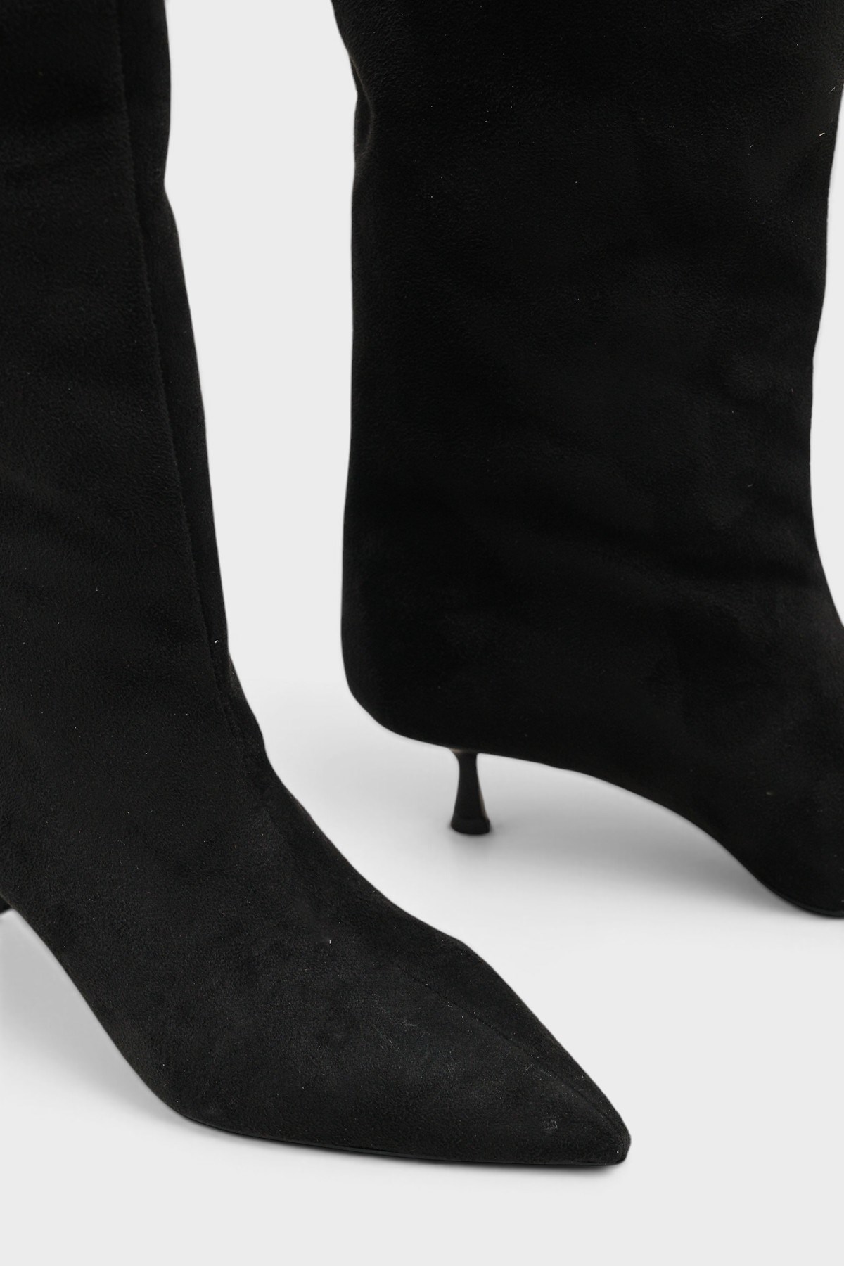 Capone Leila Side Zip Pointed Toe Elegant Mid Heel Women Sued Black Boot