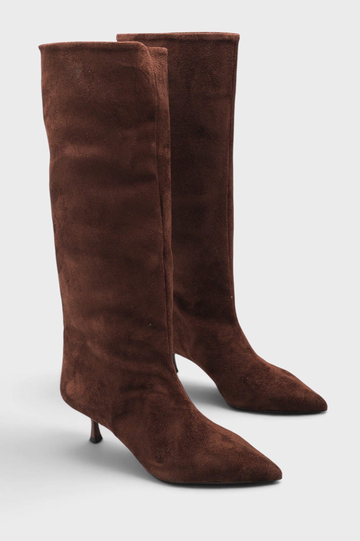 Capone Leila Side Zip Pointed Toe Elegant Mid Heel Women Sued Brown Boot