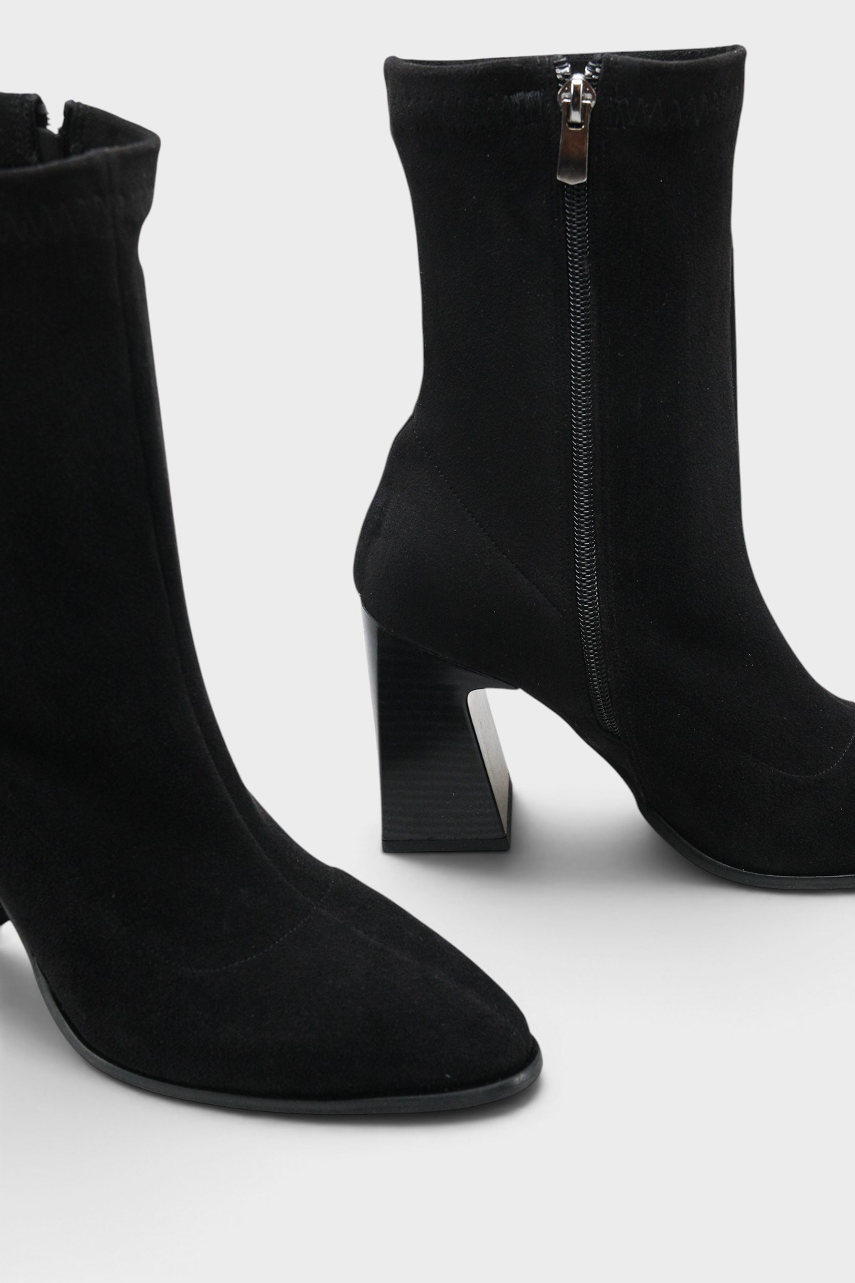Capone Lenka Stretch Side Zip Pointed Toe Heeled Women Sued Black Ankle Boot