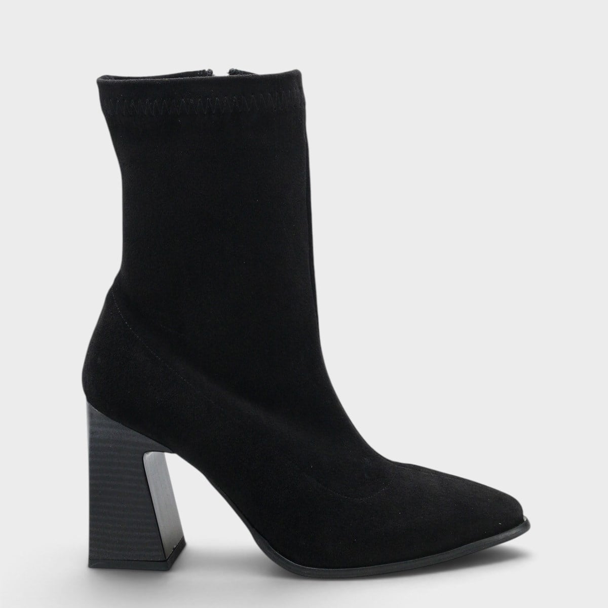 Capone Lenka Stretch Side Zip Pointed Toe Heeled Women Sued Black Ankle Boot