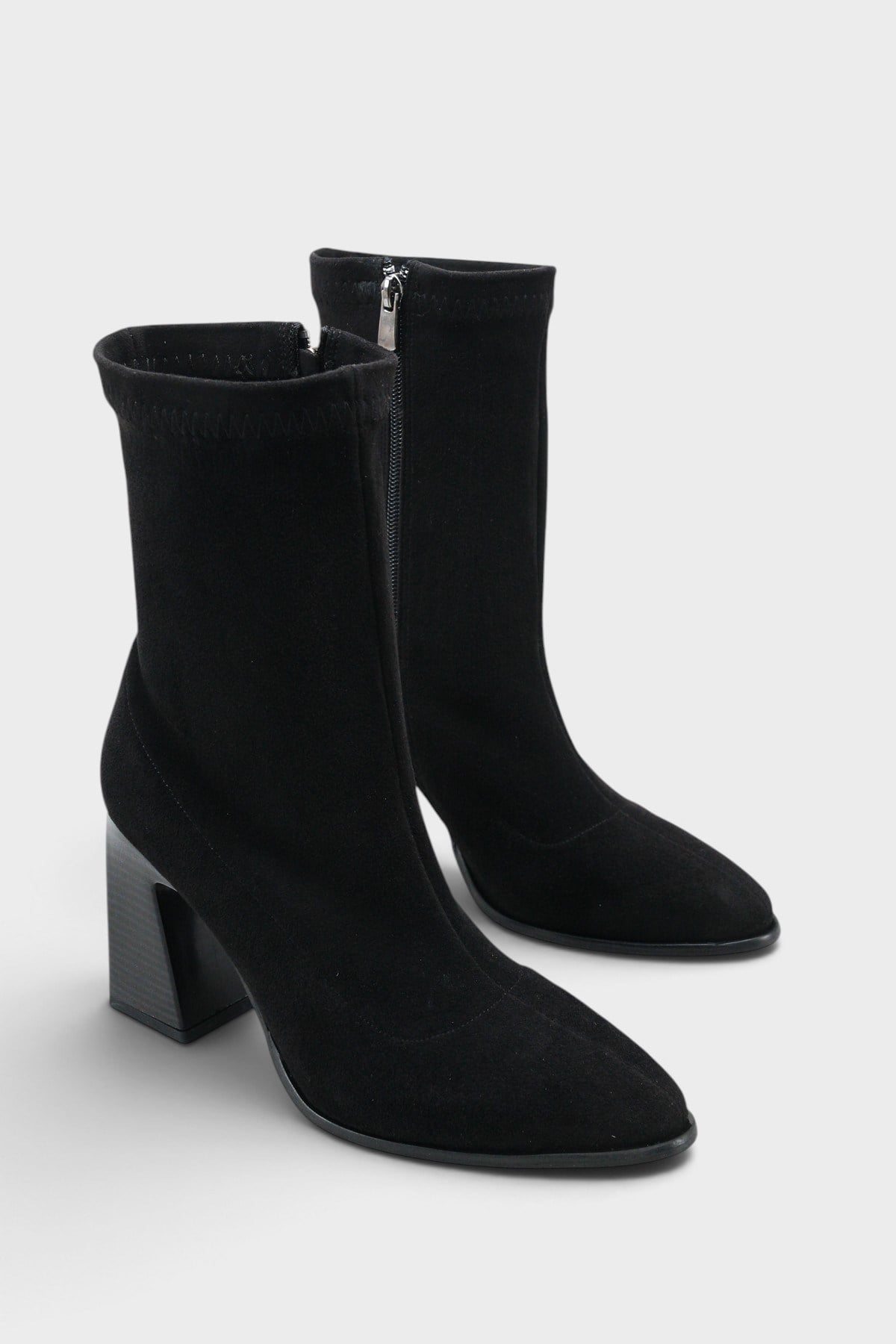 Capone Lenka Stretch Side Zip Pointed Toe Heeled Women Sued Black Ankle Boot