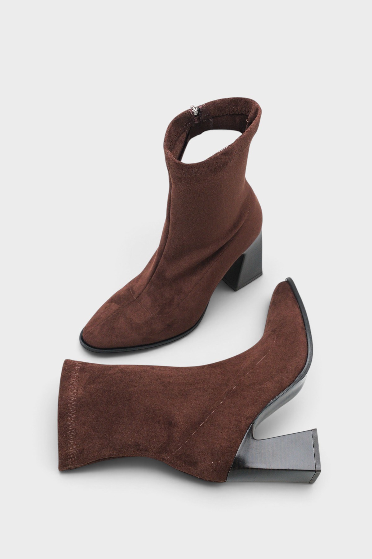 Capone Lenka Stretch Side Zip Pointed Toe Heeled Women Sued Brown Ankle Boot