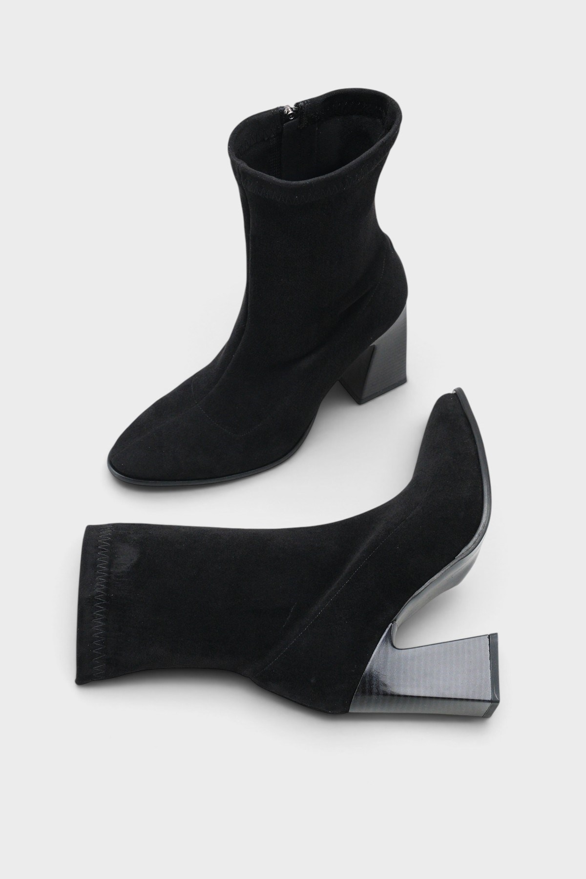 Capone Lenka Stretch Side Zip Pointed Toe Heeled Women Sued Black Ankle Boot